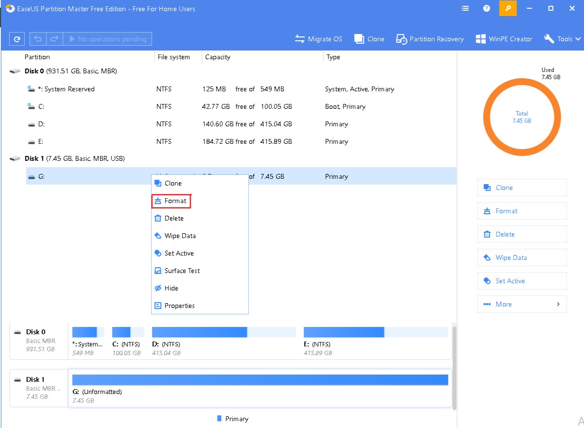 Format Pen Drive Using ease us software