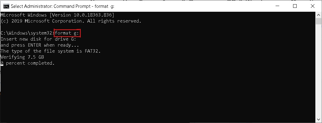 format pendrive using command prompt