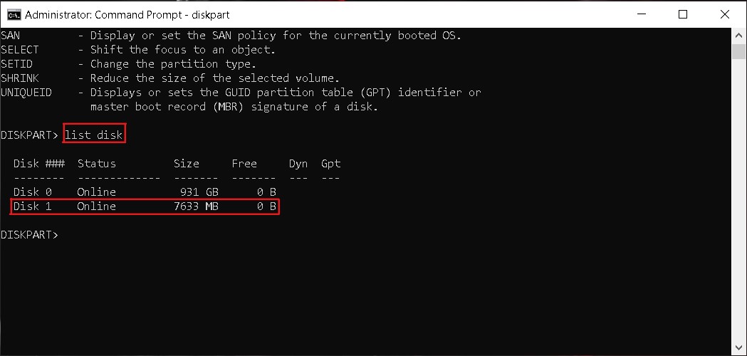 List disk command