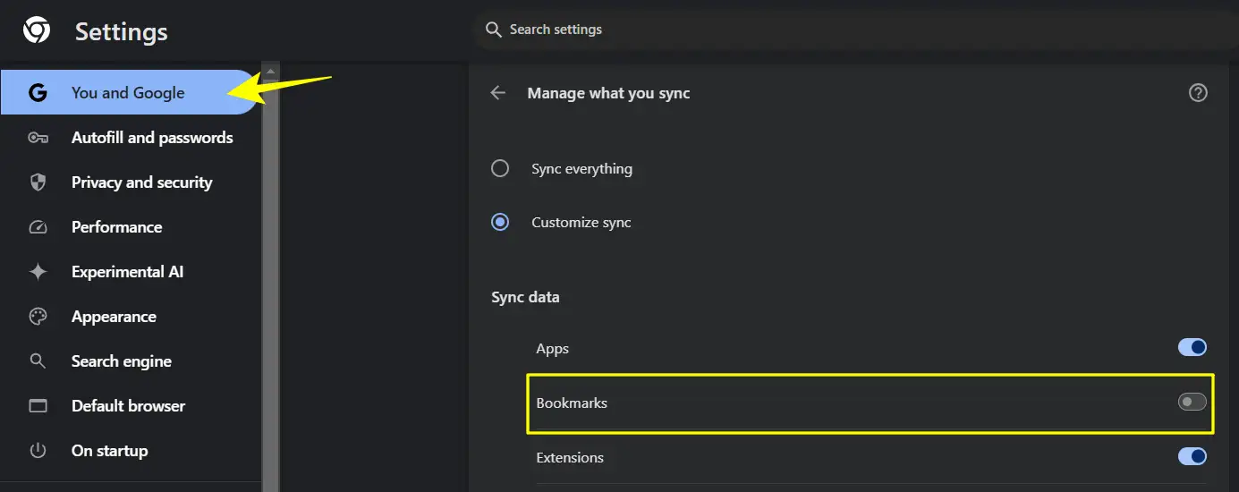 Disable Bookmark Syncing on a Chromebook