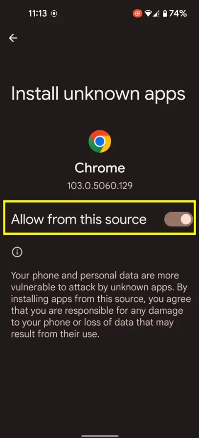 Allow App Installation from this Sources