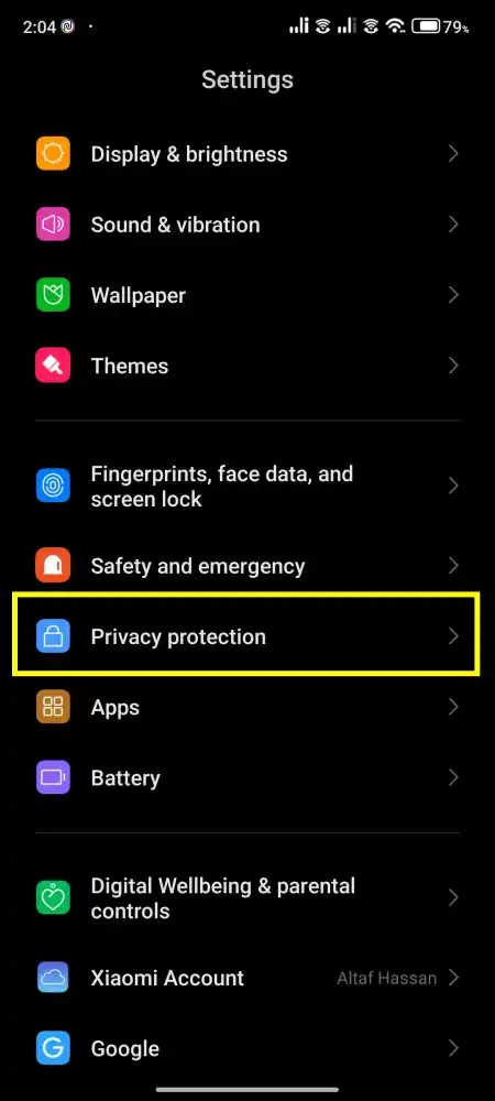 privacy and security option in setting