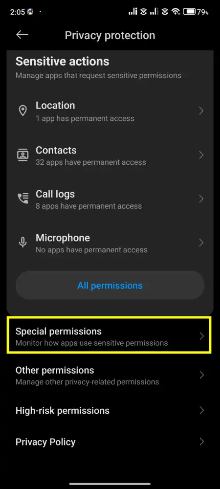 Special permission option redmi devices