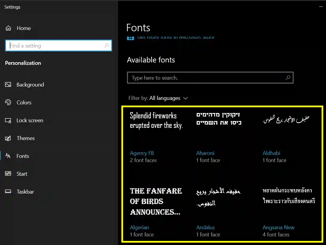 find all your installed font here