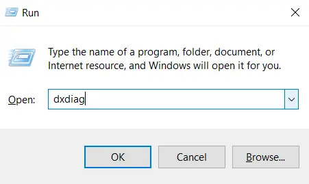 windows dialog box to open dxdiag