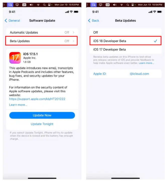 iOS beta update 