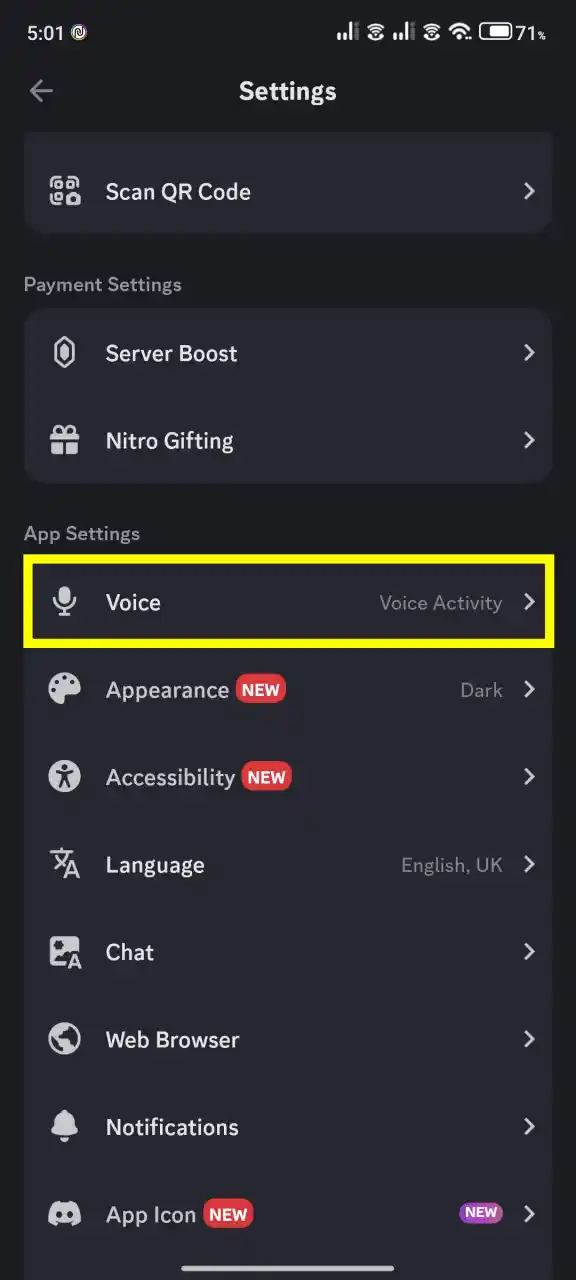 Discord mobile voice setting