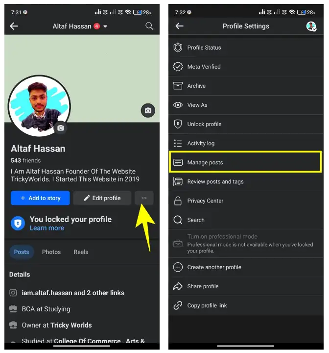 Manage post facebook app