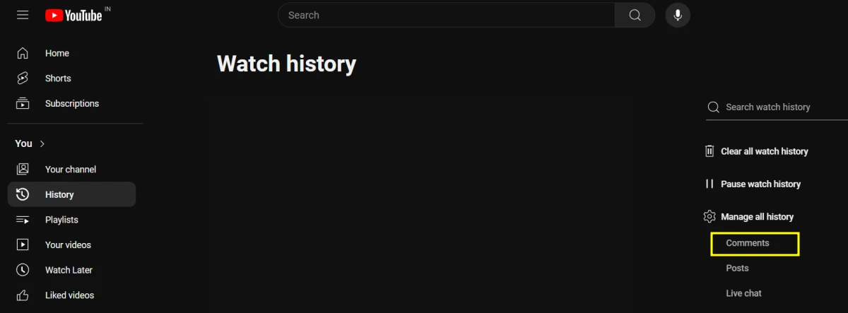 Comments history option youtube PC