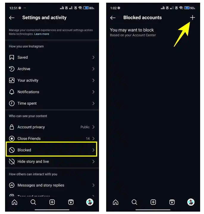 instagram blocked setting 