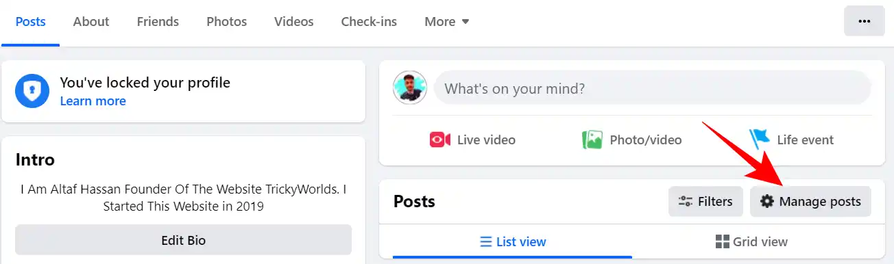 Manage post button facebook web