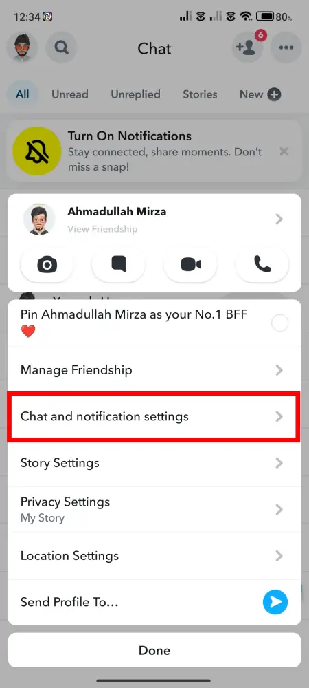 snapchat chat and notification setting