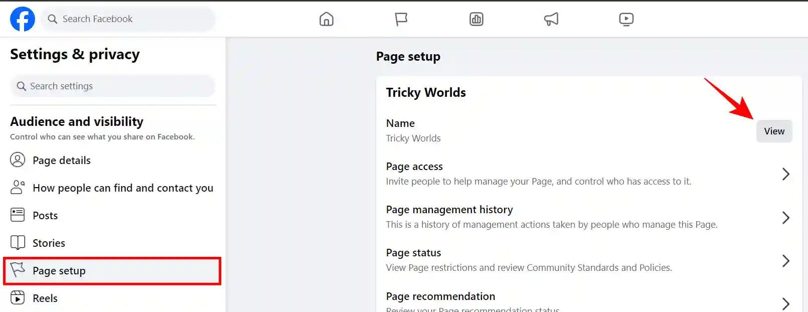 Page setup option