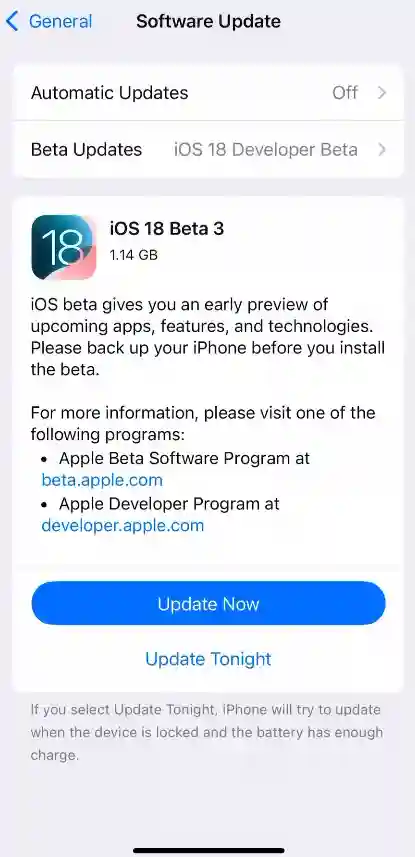 ios 18 beta 3