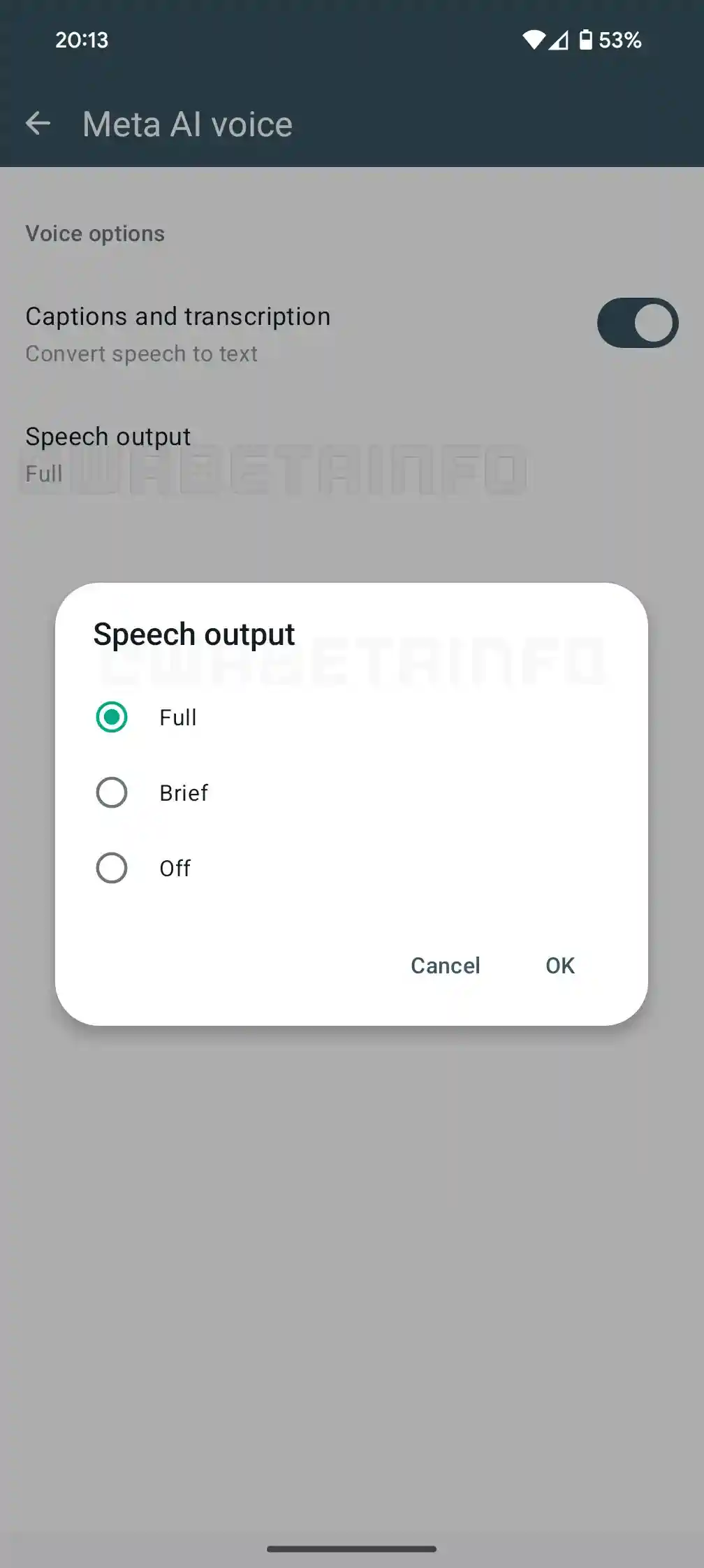 WhatsApp Meta AI voice setting