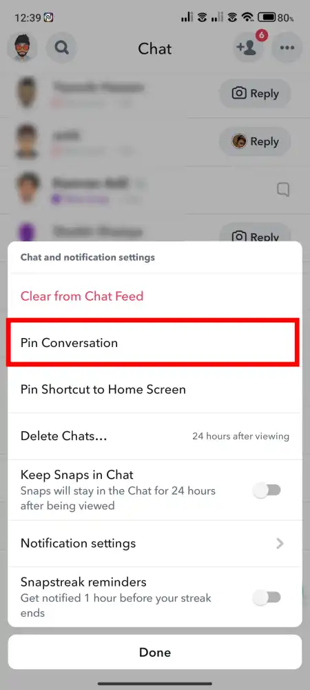 snapchat pin conversation 