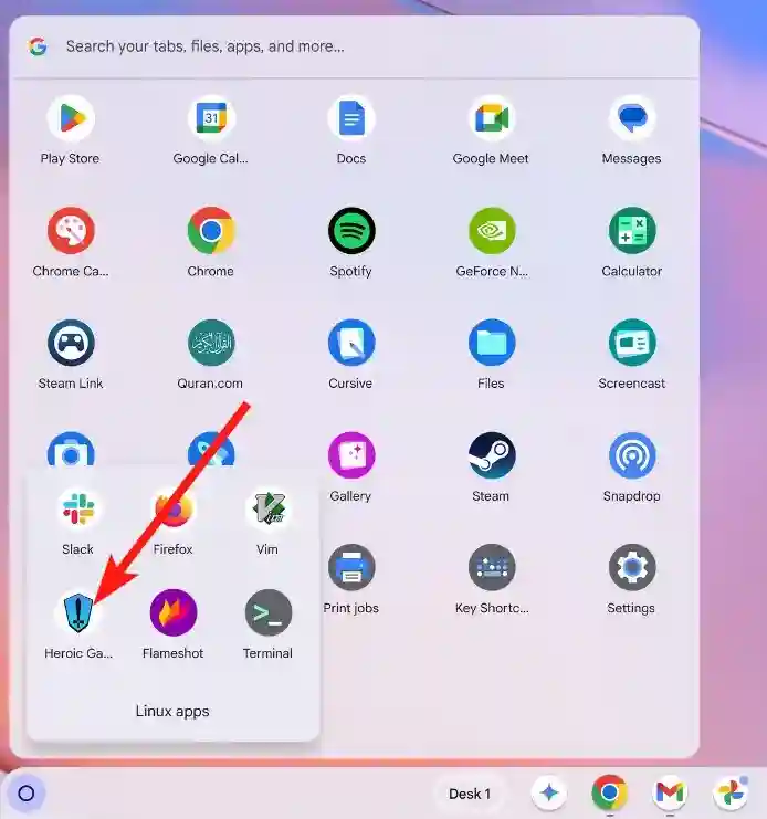 open heroic games from the chrome os launcher