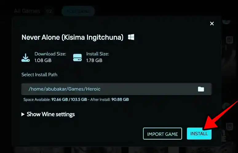Install game on heroic