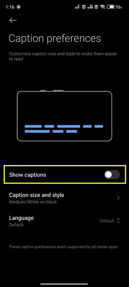 Turn off caption on chrome android