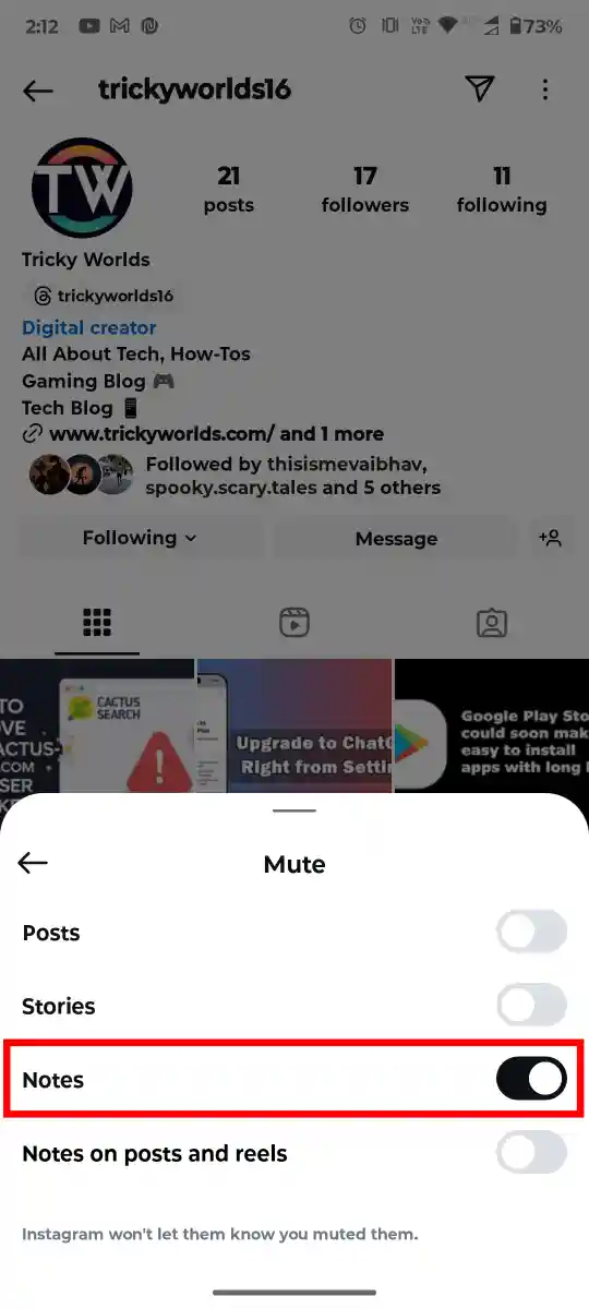 Mute Notes on Instagram