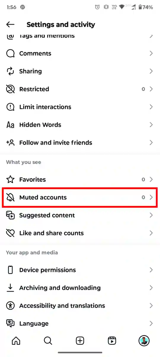 Instagram Muted Accounts option