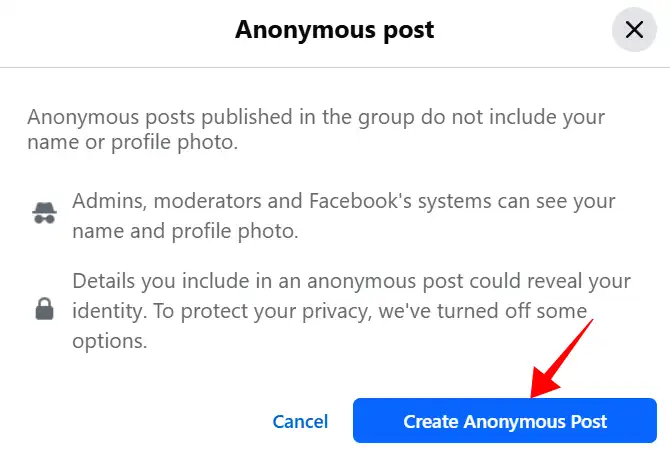 Create anonymous post on facebook  web