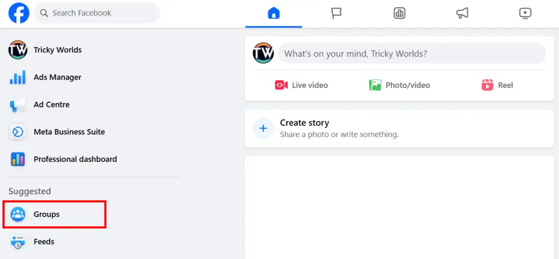 Groups tab facbook web