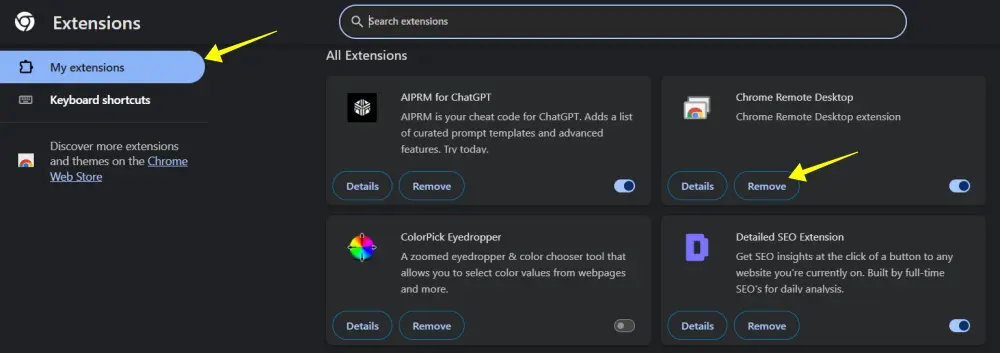 remove extension in chrome