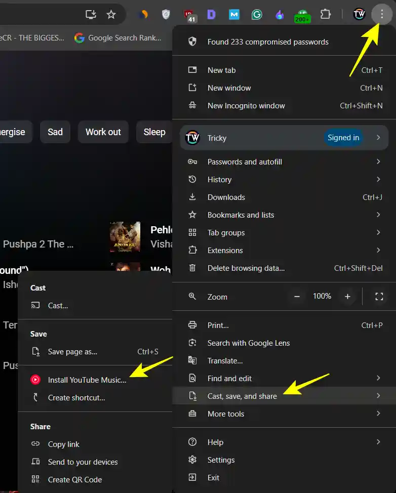 Install YouTube Music on Google Chrome