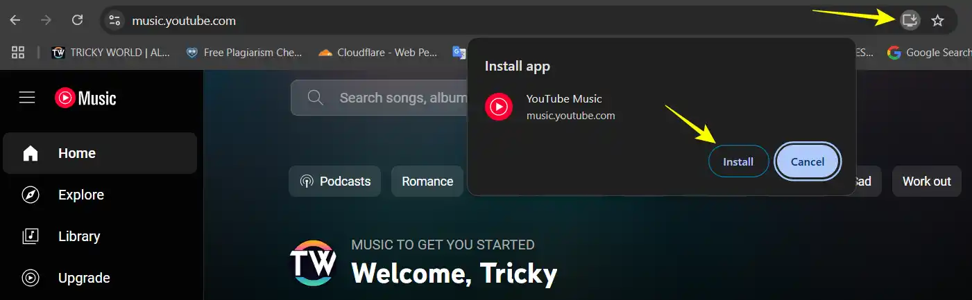 Install YouTube Music on Google Chrome