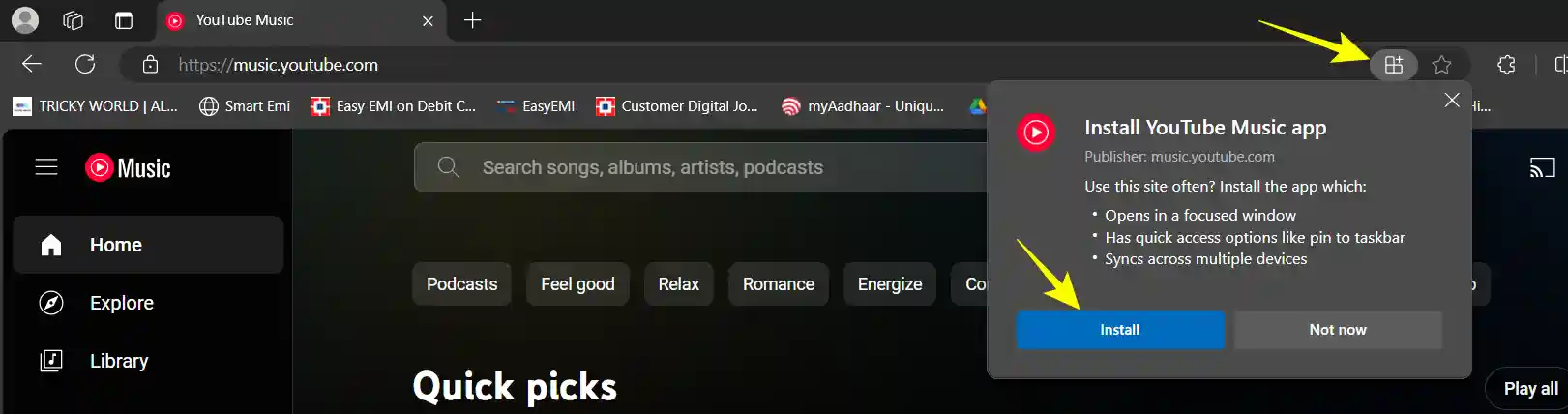 Install YouTube Music on Microsft Edge