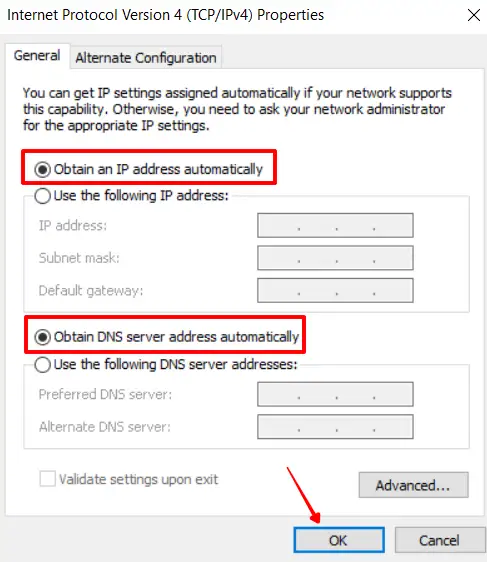 Option IP adress automatically setting