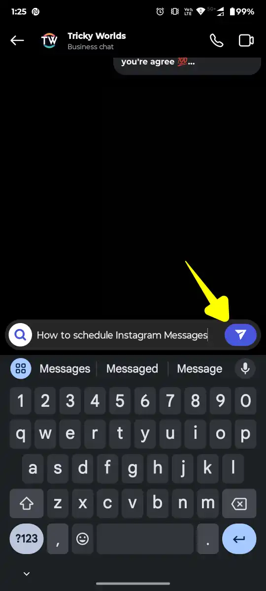 Long press on send button to schedule message