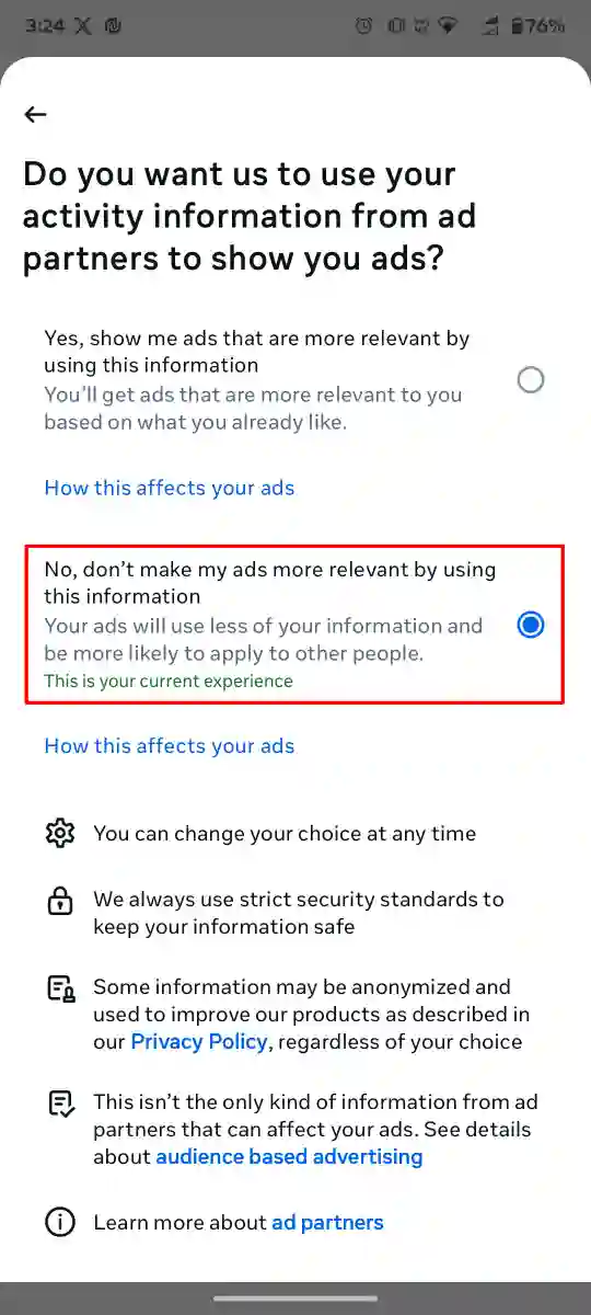 Turn off Facebook Ad Preference