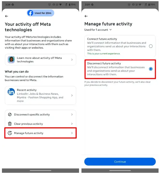 Disconnect Future Activity on Facebook