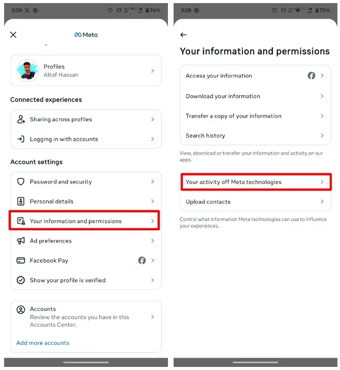 Facebook Personal information setting